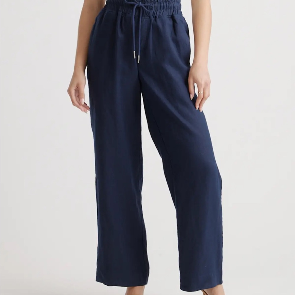 Quince European Linen Navy Wide Leg Pants 28”